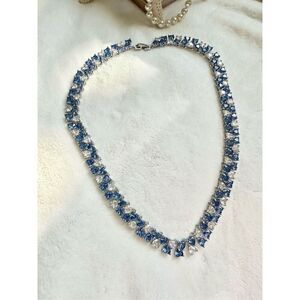 Cornflower blue cubic zirconia heart shaped tennis necklace